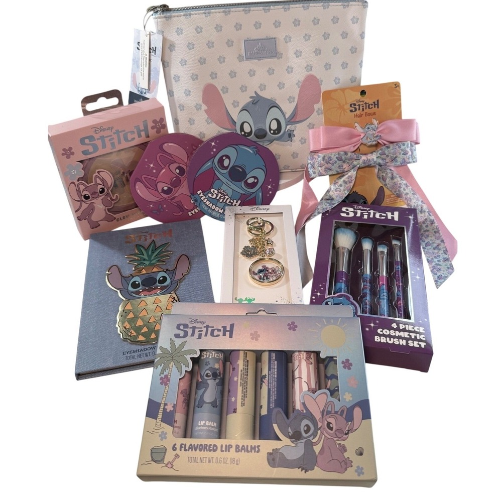 Disney Lilo‎ & Stitch Ultimate Beauty Bundle Bag Eyeshadow Lip Balm Brushes NEW